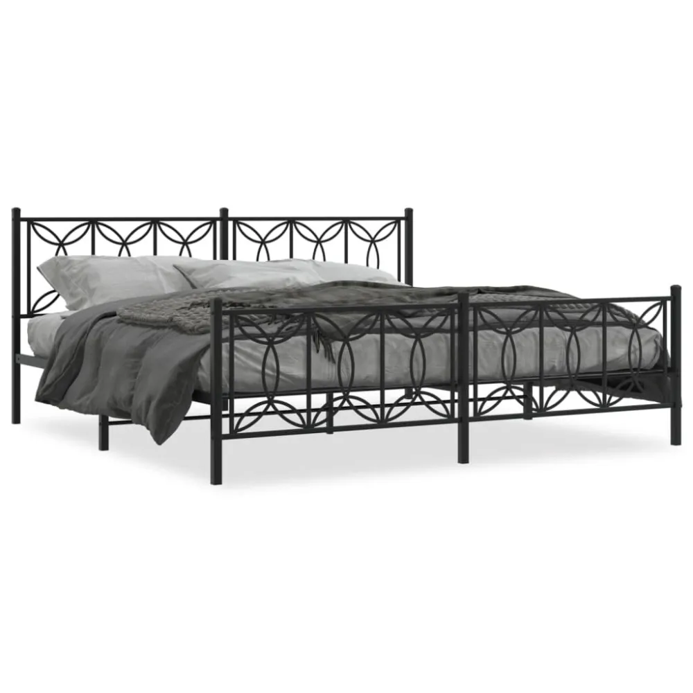 Bedframe met hoofd- en voeteneinde metaal zwart 193x203 cm