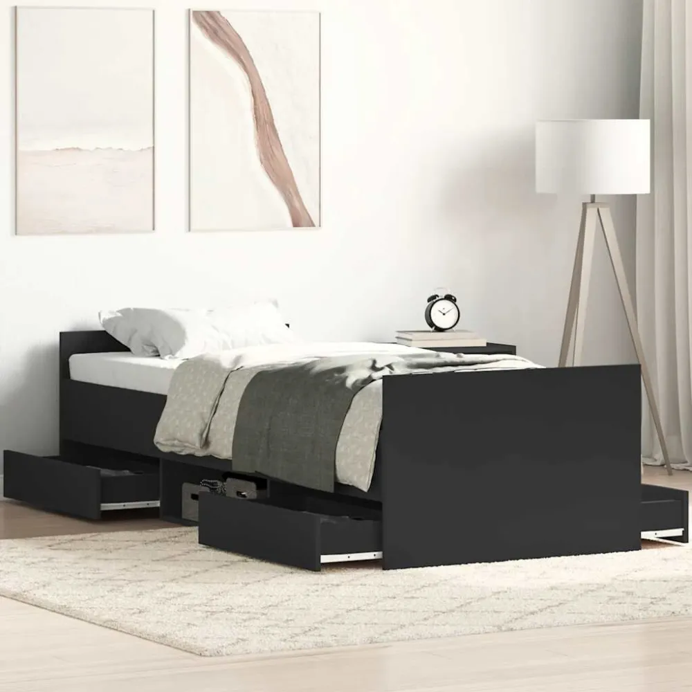 Bedframe met hoofd- en voeteneinde zwart 90x200 cm