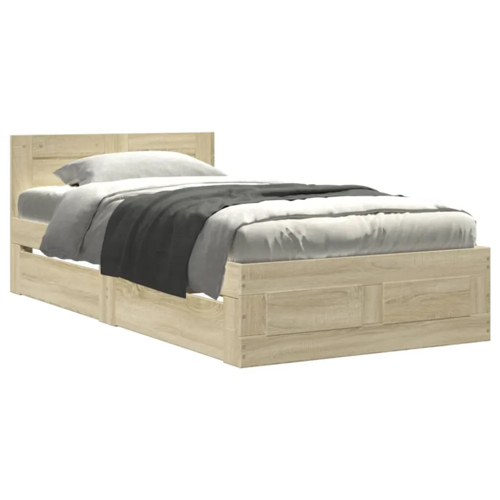 Bedframe met hoofdbord bewerkt hout sonoma eiken 75x190 cm