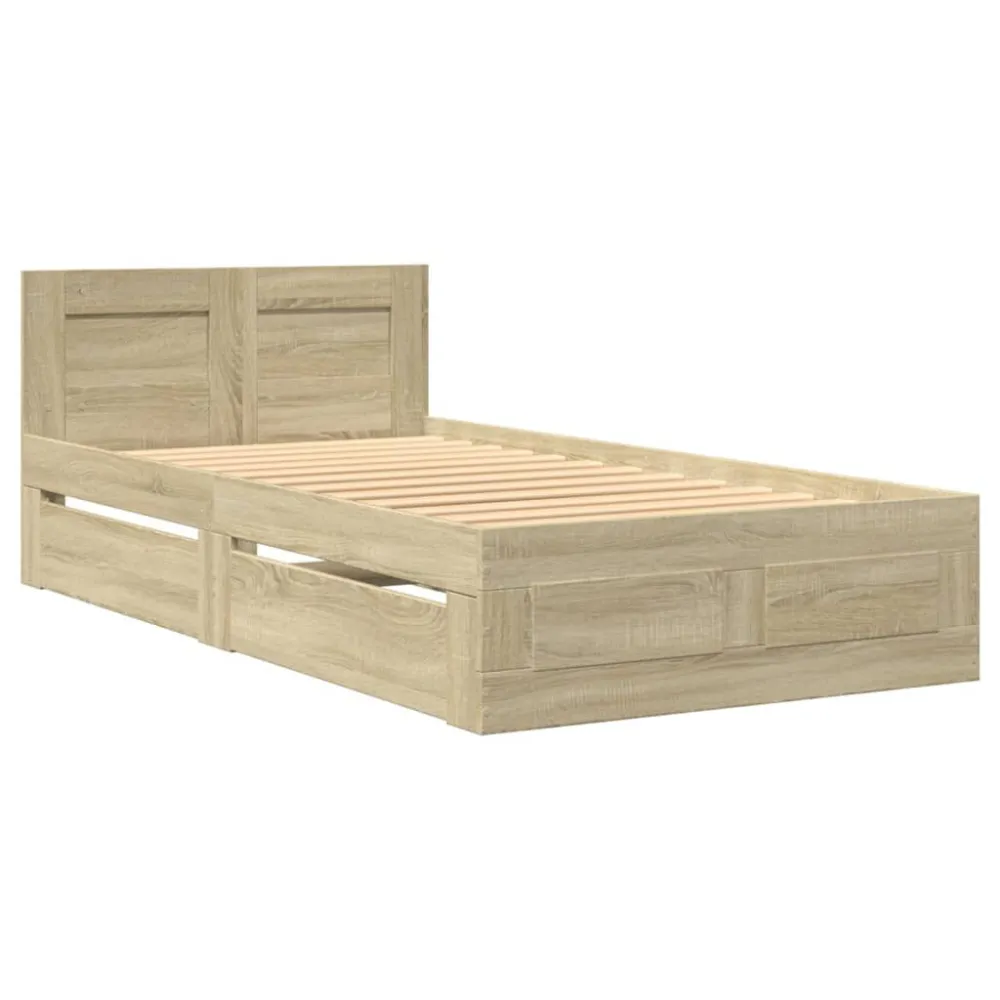 Bedframe met hoofdbord bewerkt hout sonoma eiken 75x190 cm