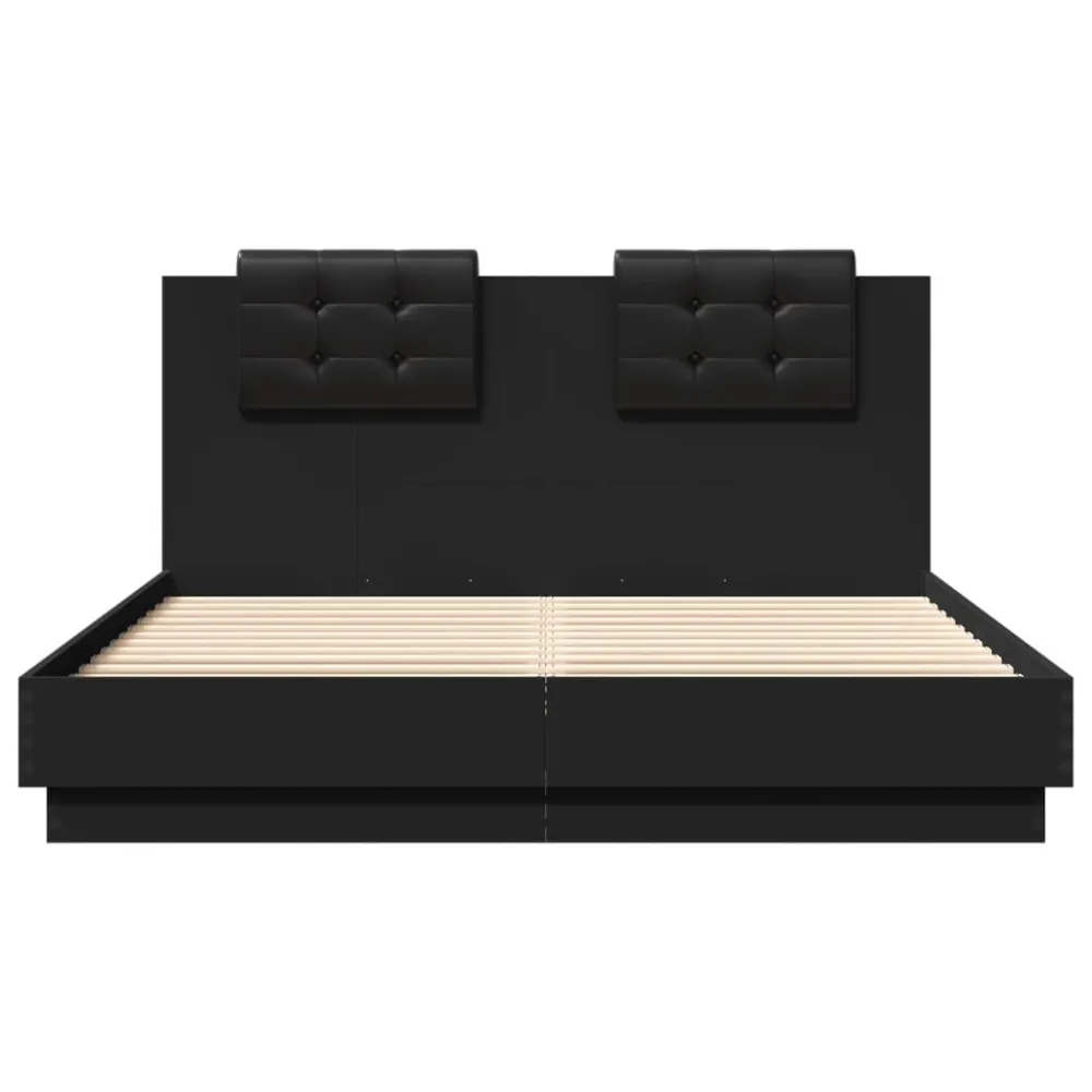 Bedframe met hoofdbord bewerkt hout zwart 140x200 cm
