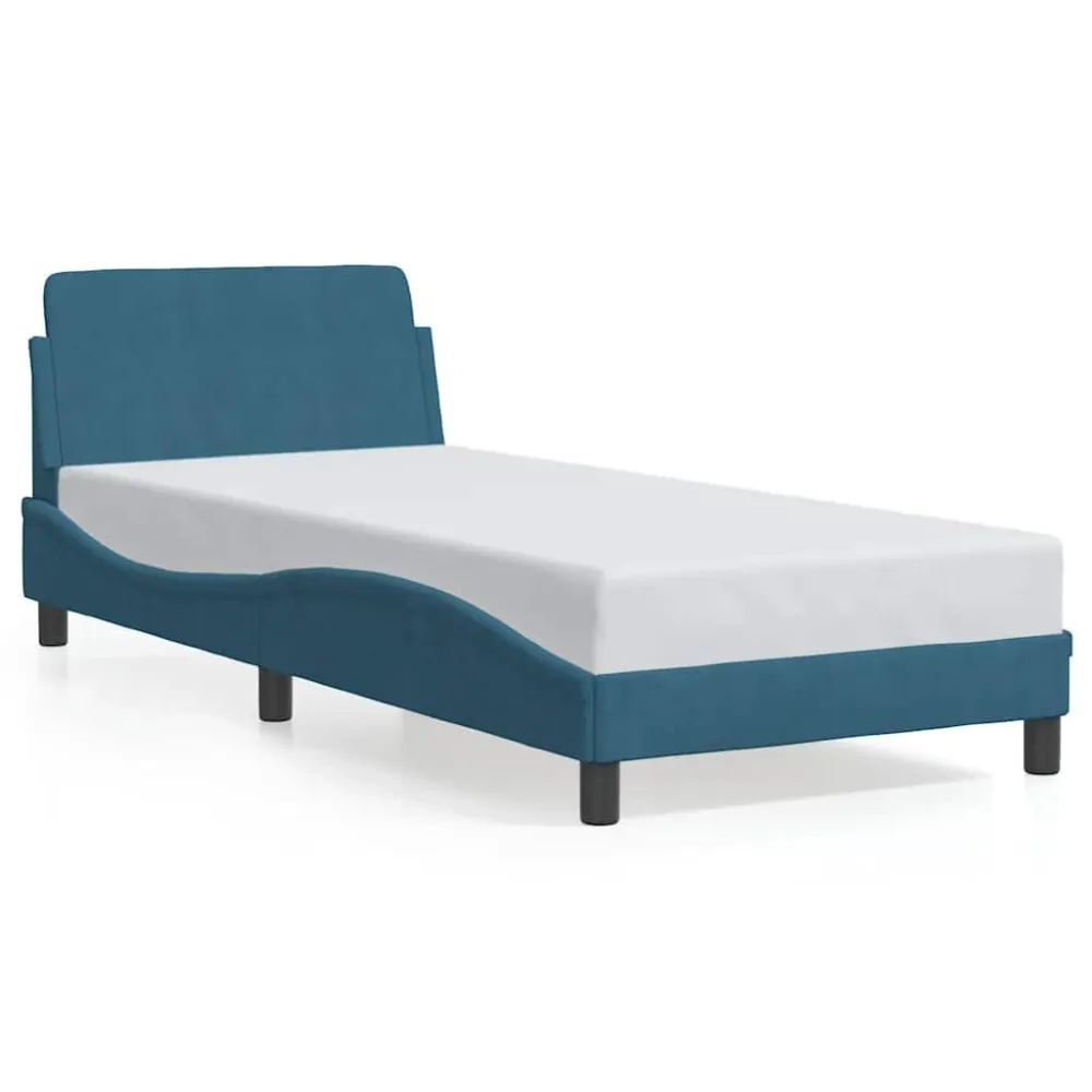 Bedframe met hoofdbord fluweel blauw 80x200 cm