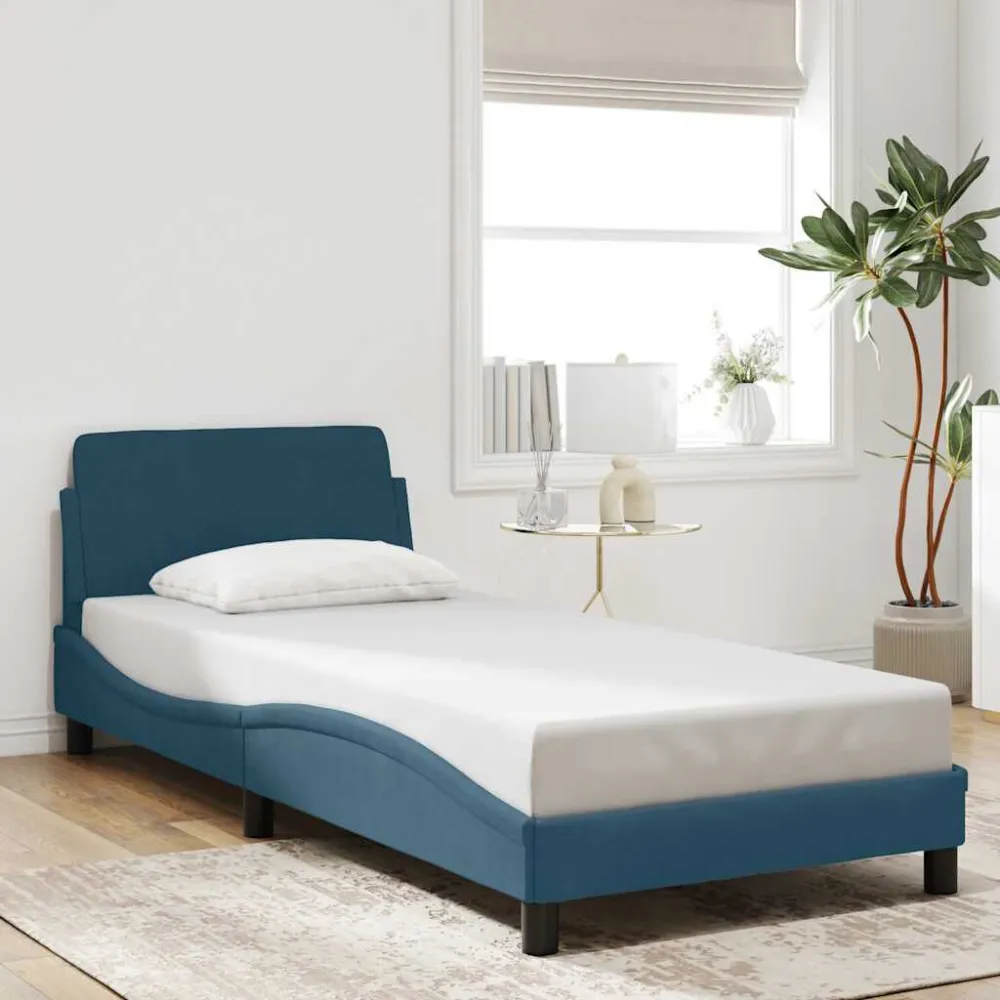 Bedframe met hoofdbord fluweel blauw 80x200 cm