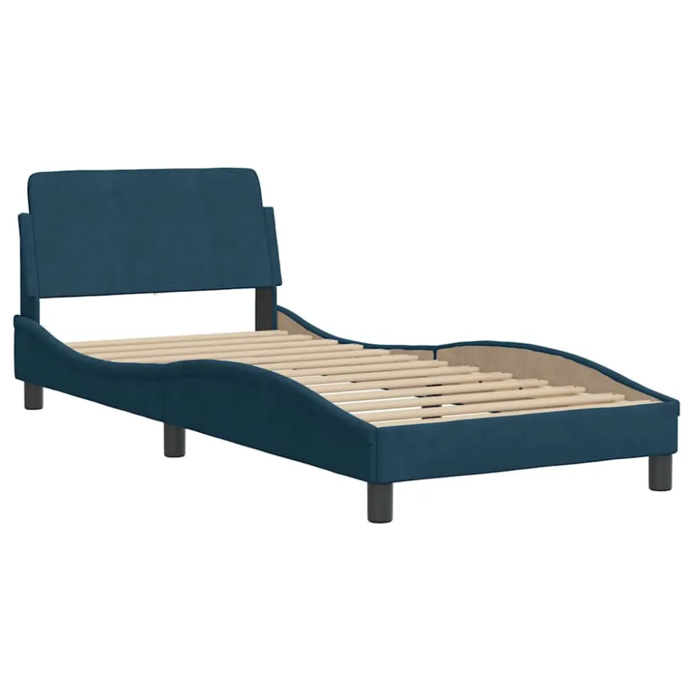 Bedframe met hoofdbord fluweel blauw 80x200 cm