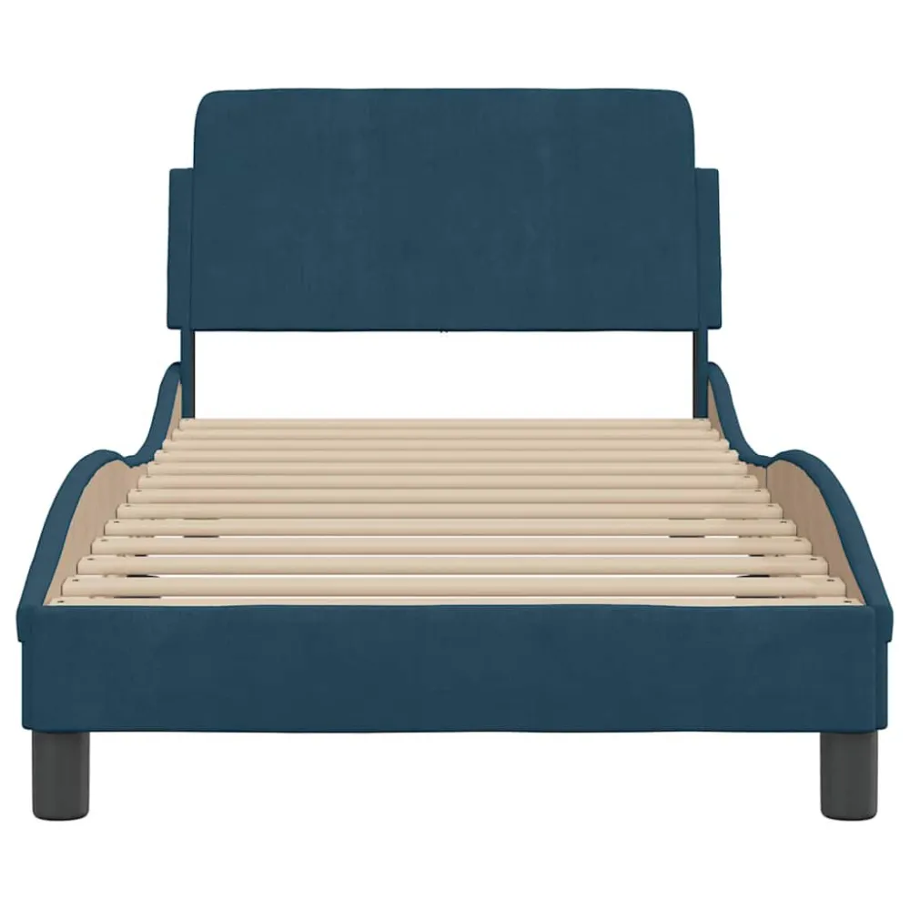 Bedframe met hoofdbord fluweel blauw 80x200 cm