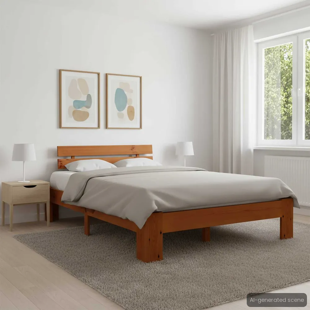 Bedframe met hoofdbord grenenhout honingbruin 140x200 cm