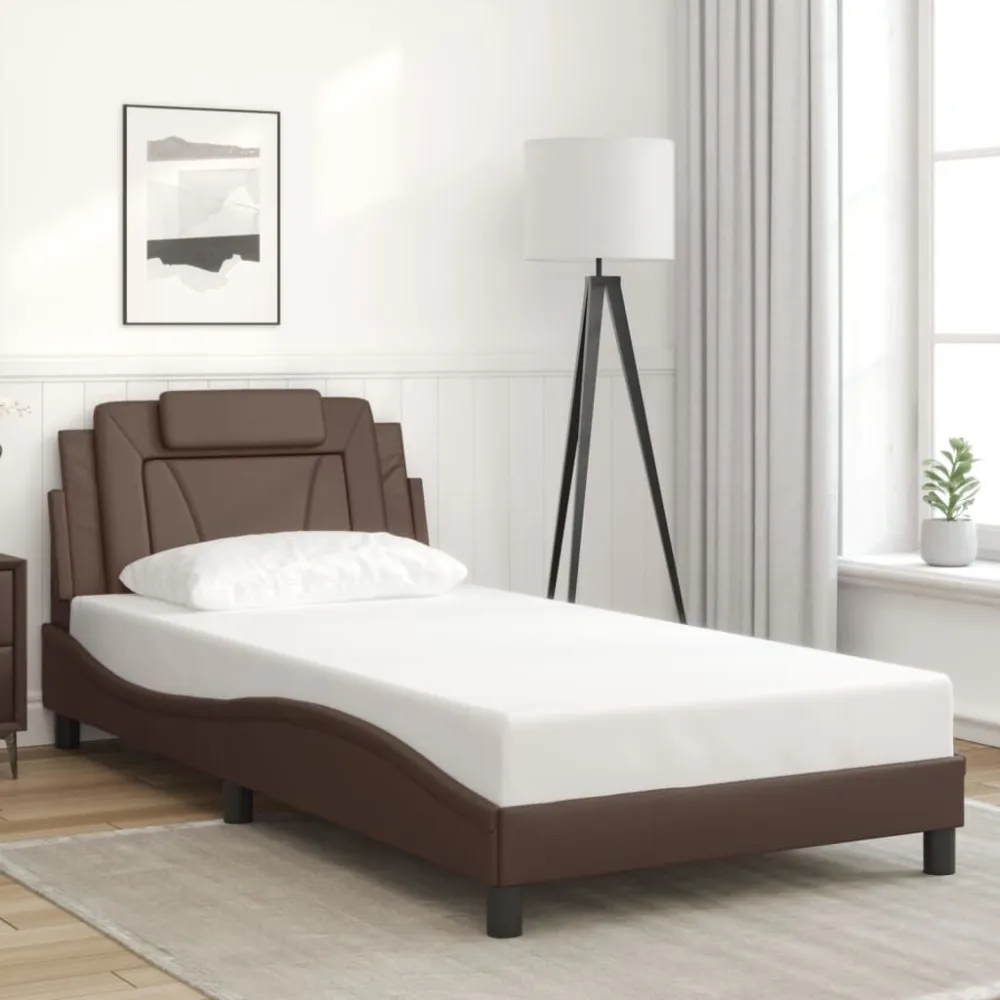 Bedframe met hoofdbord kunstleer bruin 100x200 cm