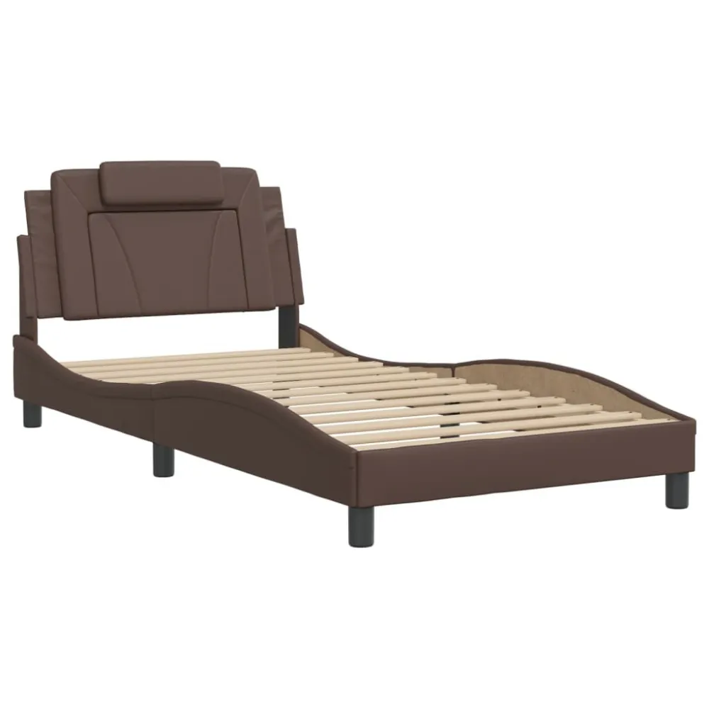 Bedframe met hoofdbord kunstleer bruin 100x200 cm