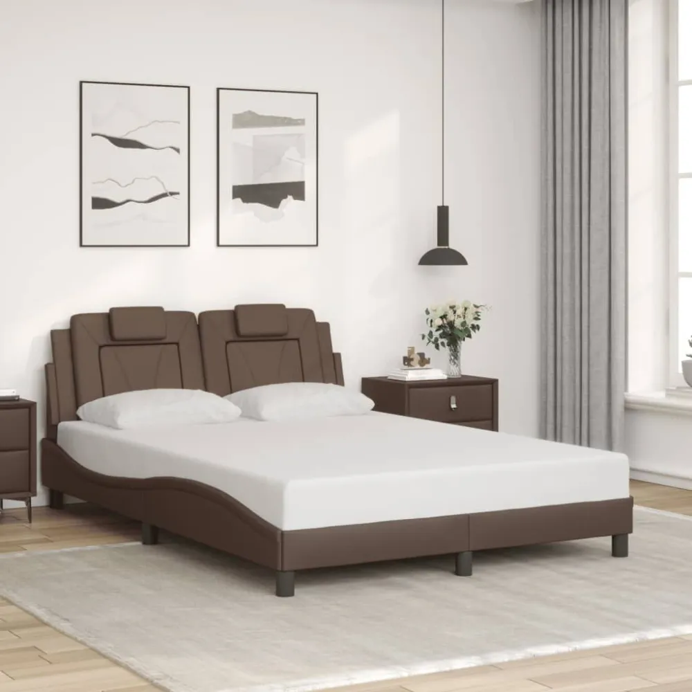 Bedframe met hoofdbord kunstleer bruin 140x200 cm