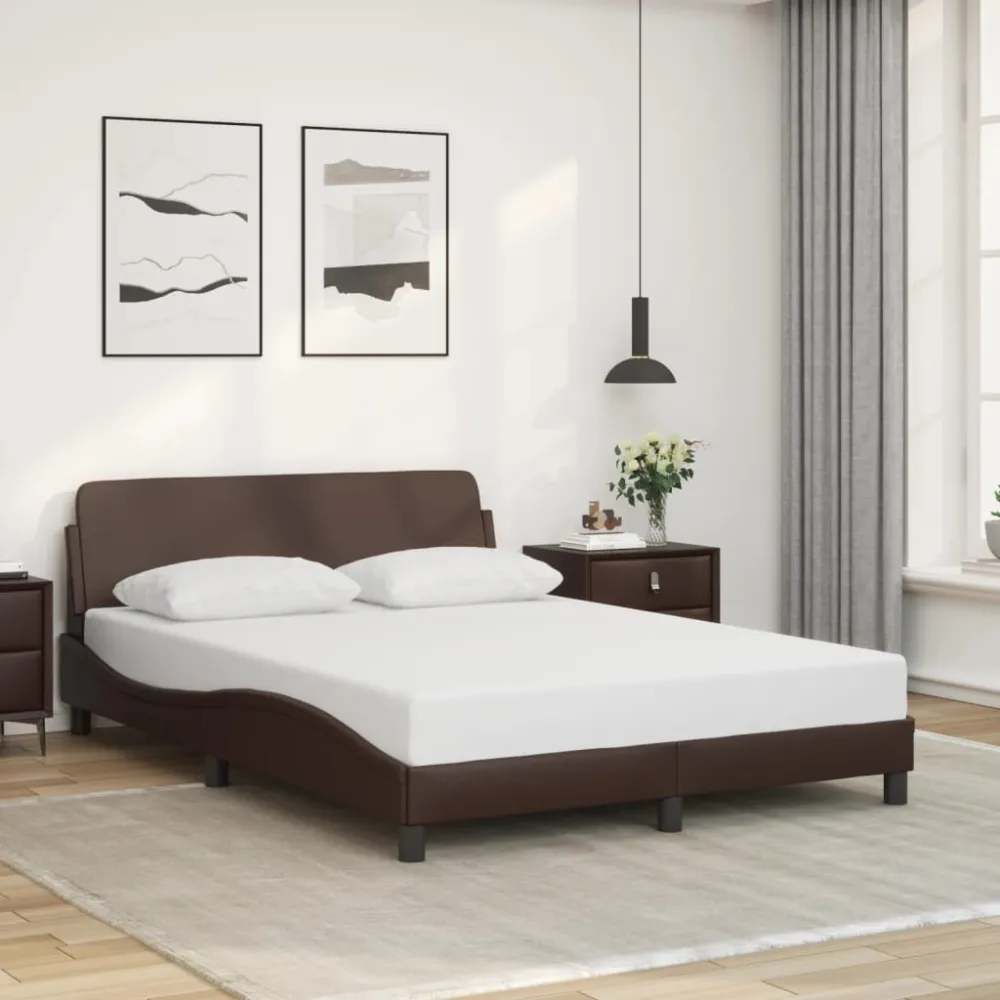 Bedframe met hoofdbord kunstleer bruin 140x200 cm