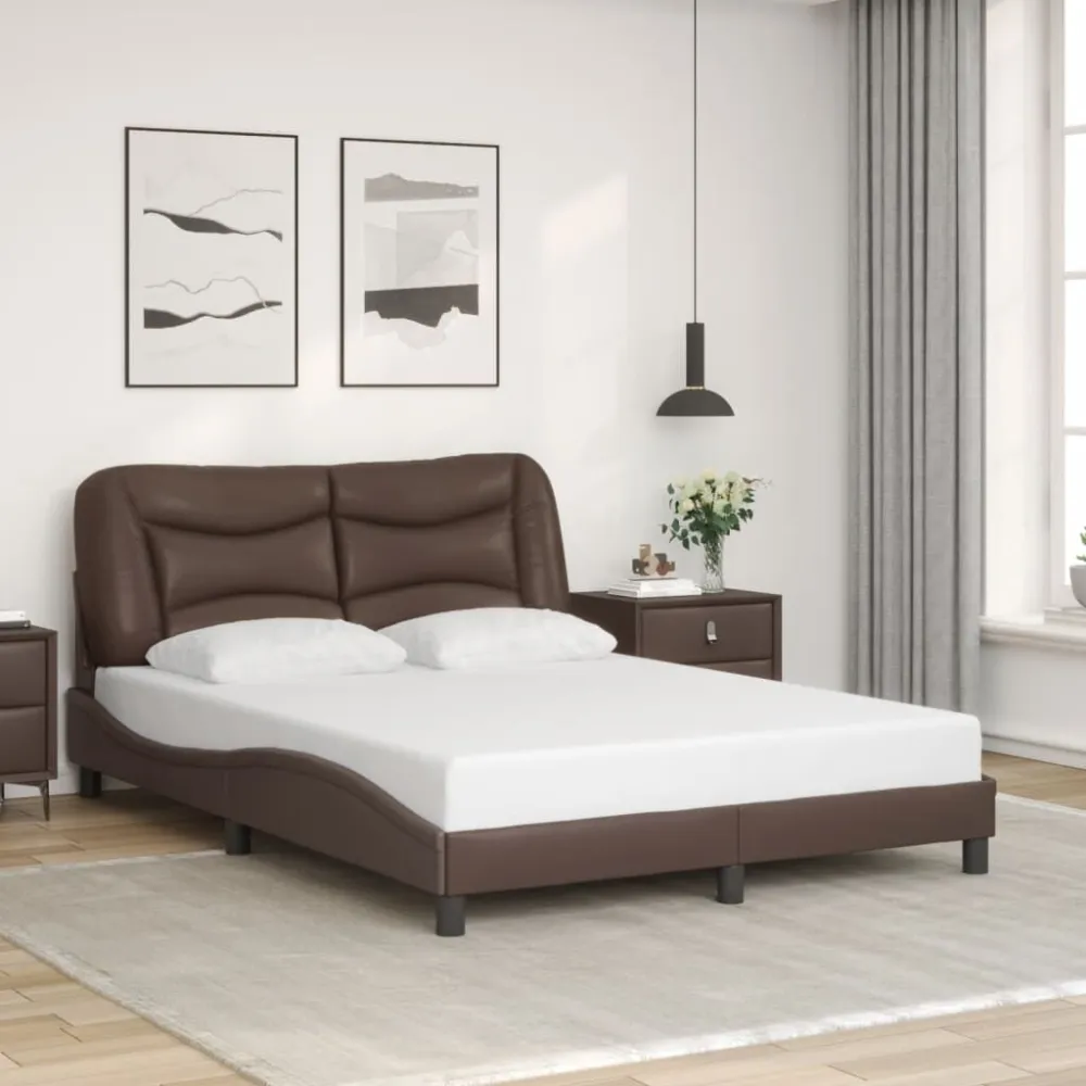 Bedframe met hoofdbord kunstleer bruin 140x200 cm