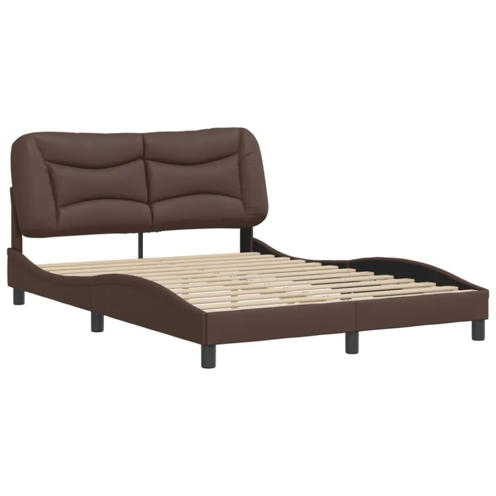 Bedframe met hoofdbord kunstleer bruin 140x200 cm
