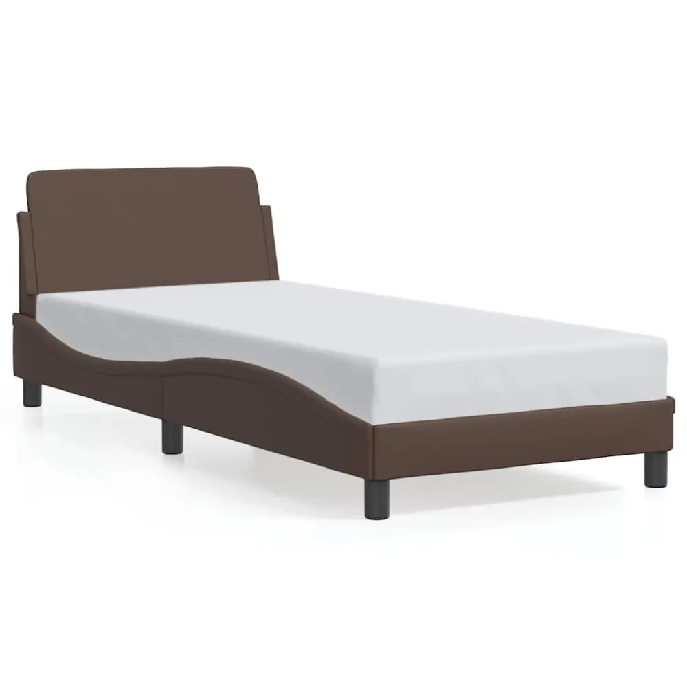 Bedframe met hoofdbord kunstleer bruin 90x190 cm