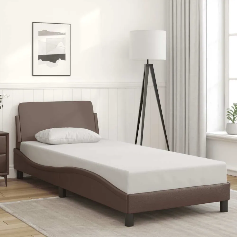 Bedframe met hoofdbord kunstleer bruin 90x190 cm