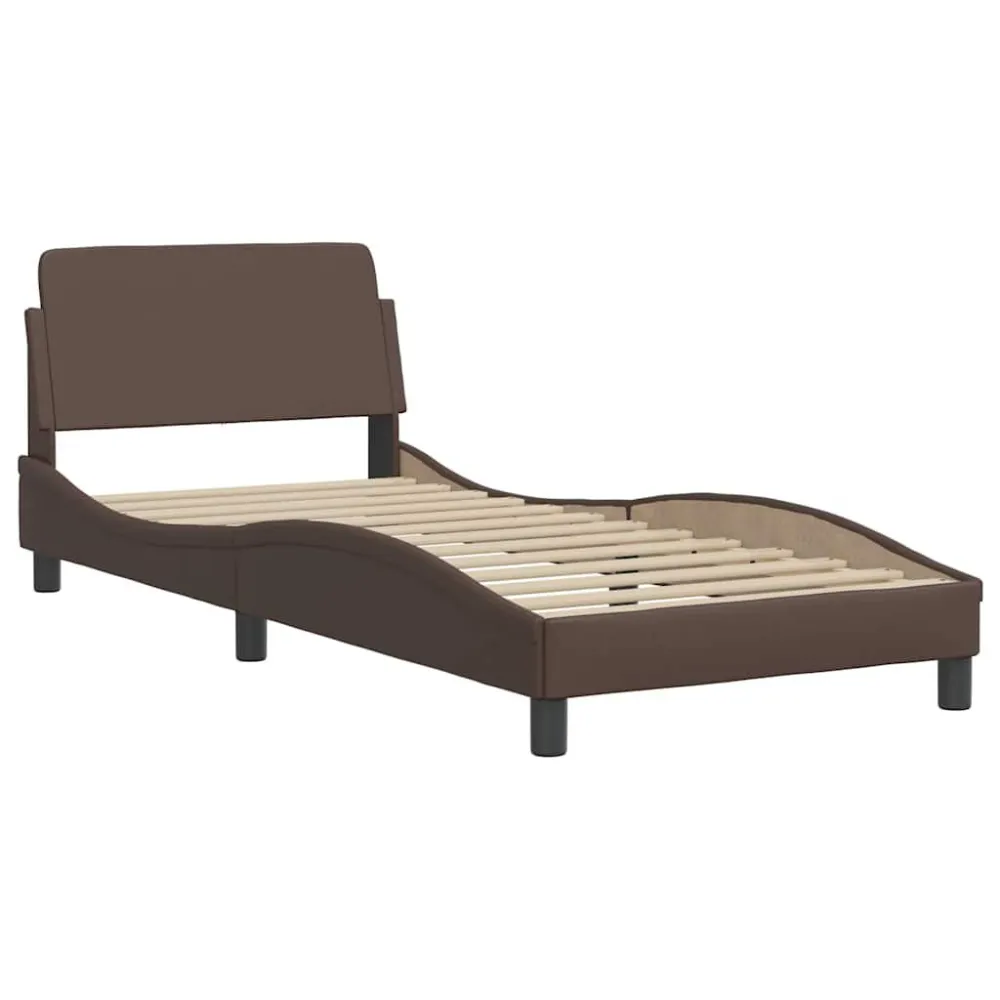 Bedframe met hoofdbord kunstleer bruin 90x190 cm