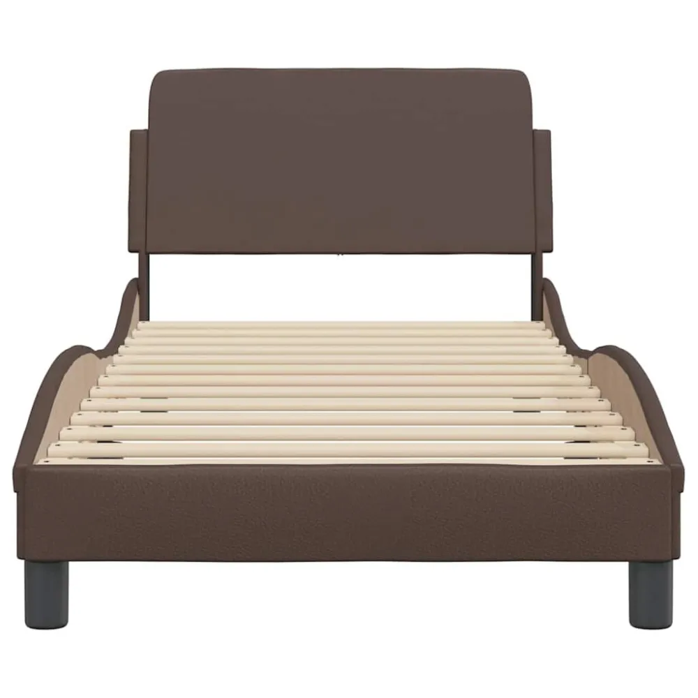 Bedframe met hoofdbord kunstleer bruin 90x190 cm