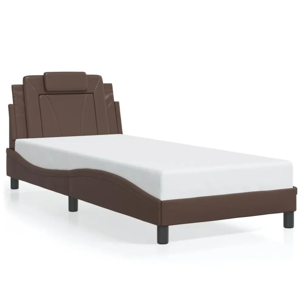 Bedframe met hoofdbord kunstleer bruin 90x200 cm