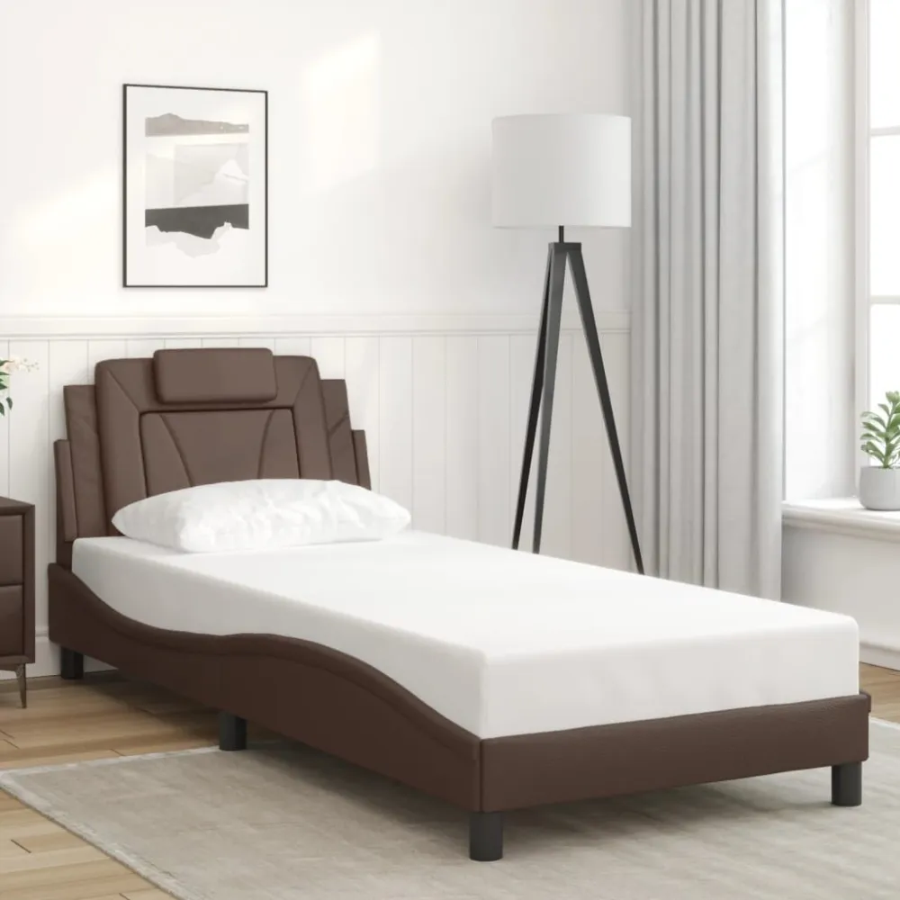 Bedframe met hoofdbord kunstleer bruin 90x200 cm