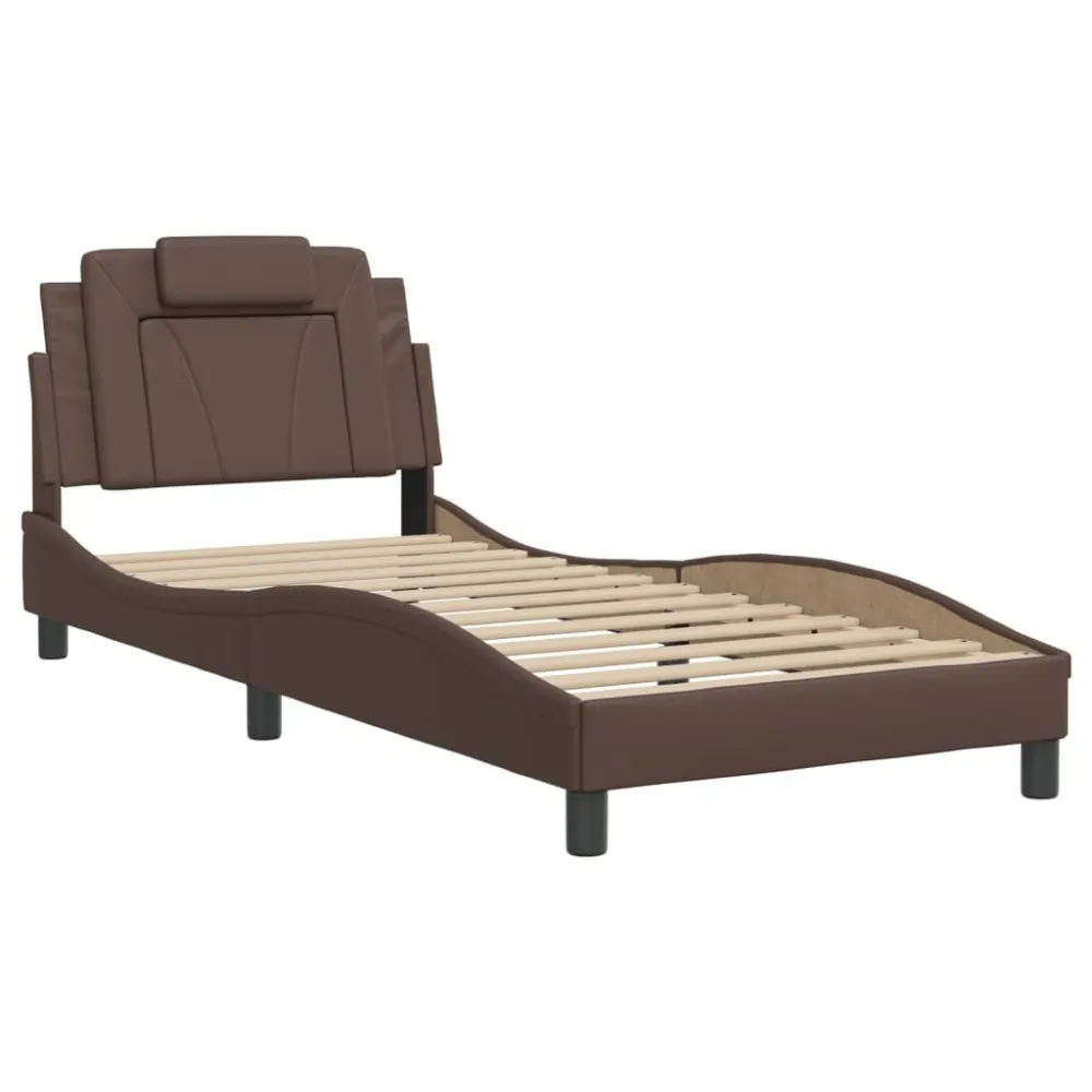 Bedframe met hoofdbord kunstleer bruin 90x200 cm