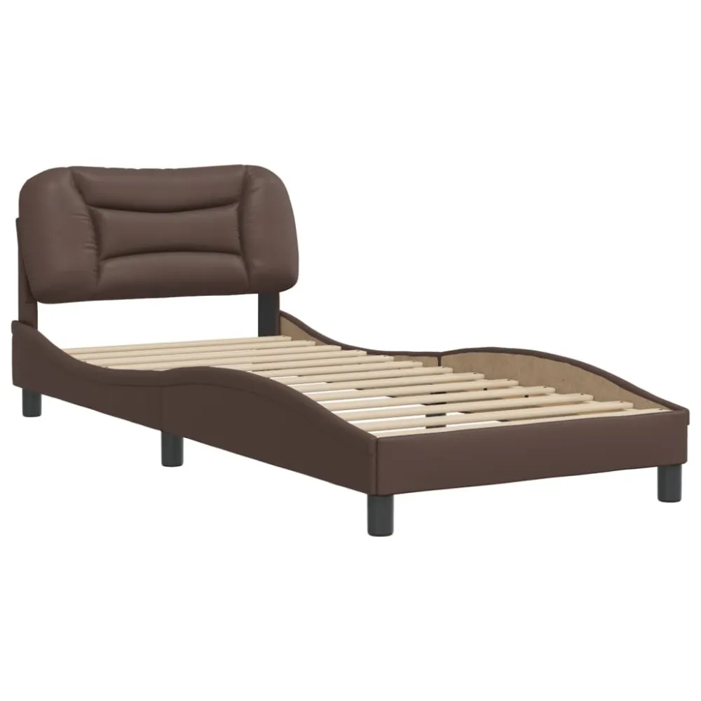 Bedframe met hoofdbord kunstleer bruin 90x200 cm