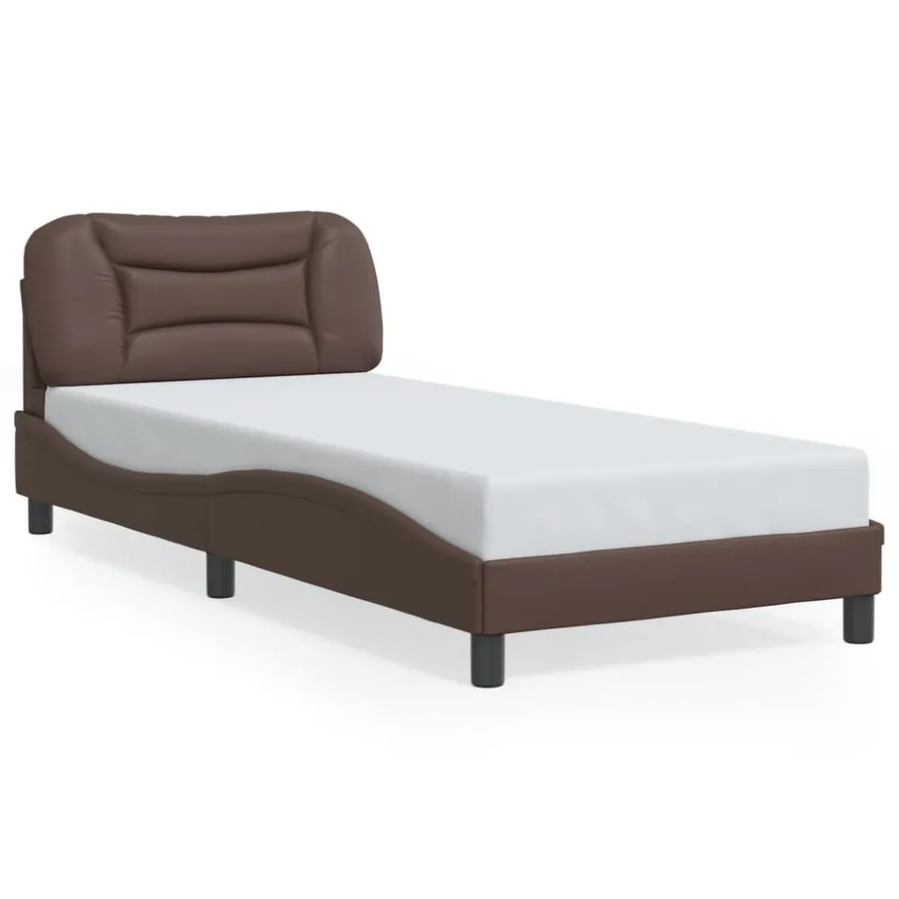 Bedframe met hoofdbord kunstleer bruin 90x200 cm