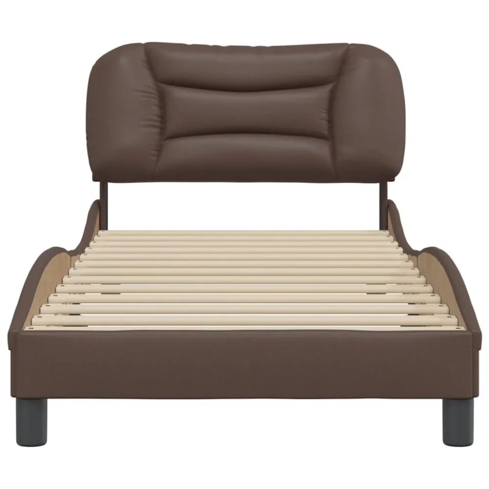 Bedframe met hoofdbord kunstleer bruin 90x200 cm