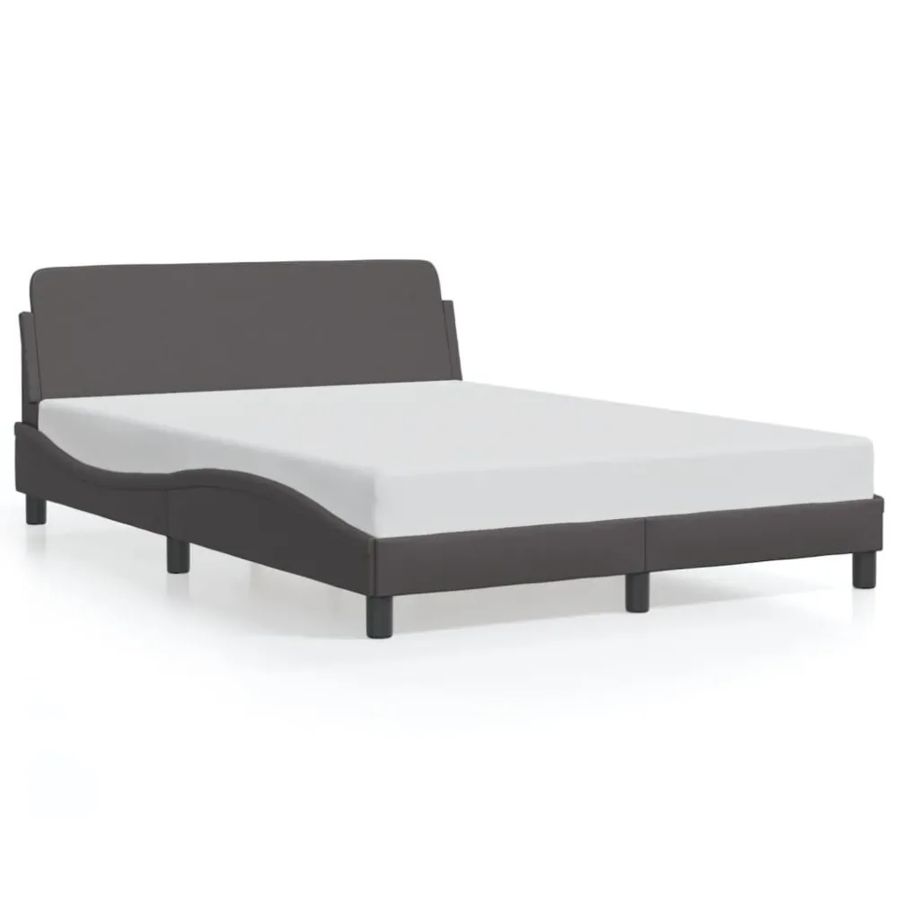Bedframe met hoofdbord kunstleer grijs 140x190 cm