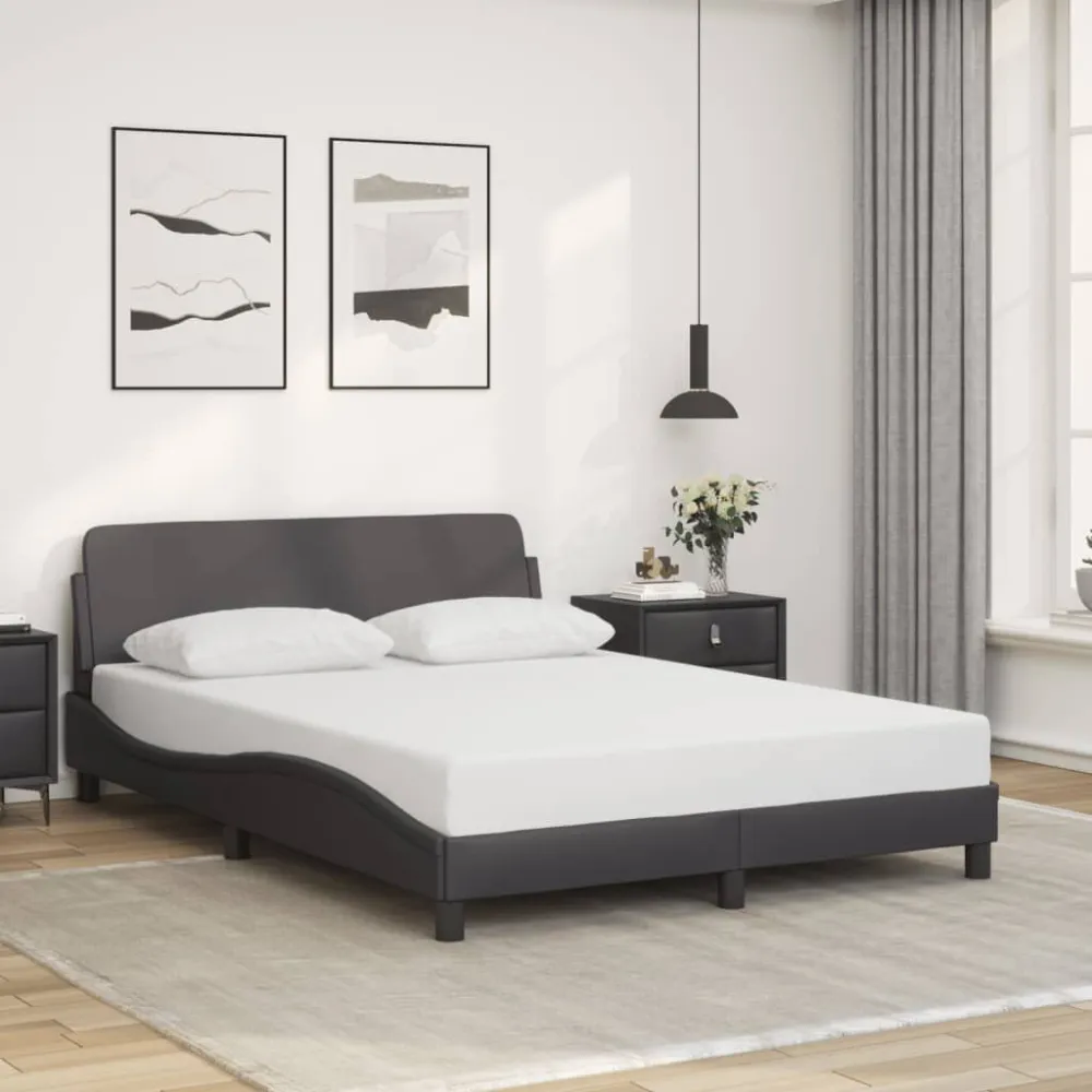 Bedframe met hoofdbord kunstleer grijs 140x190 cm