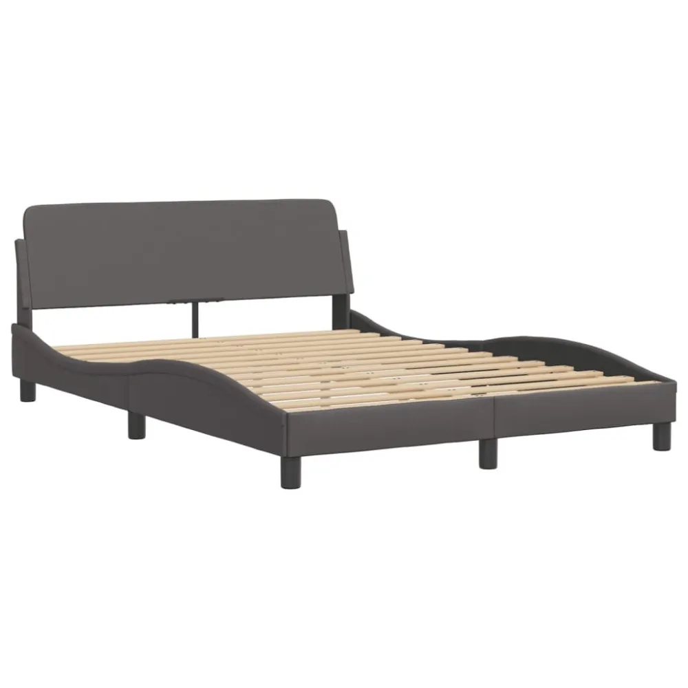 Bedframe met hoofdbord kunstleer grijs 140x190 cm