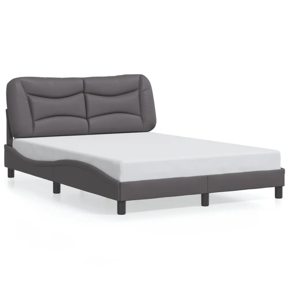 Bedframe met hoofdbord kunstleer grijs 140x190 cm