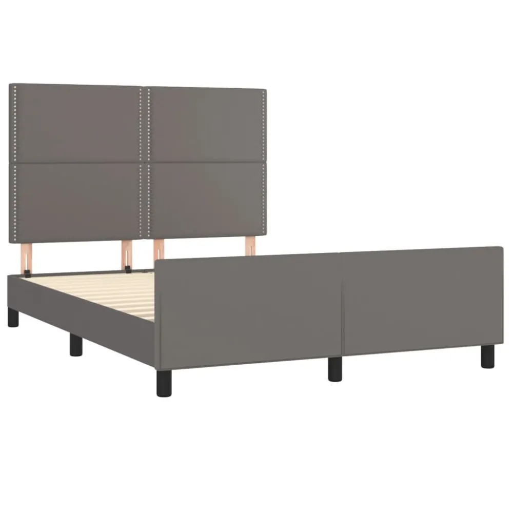Bedframe met hoofdbord kunstleer grijs 140x190 cm