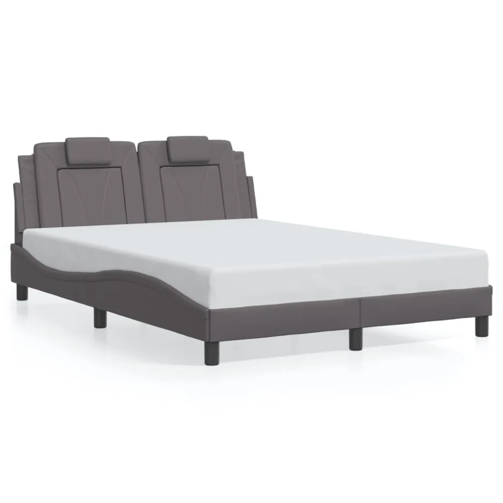 Bedframe met hoofdbord kunstleer grijs 140x200 cm