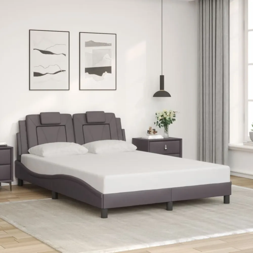 Bedframe met hoofdbord kunstleer grijs 140x200 cm