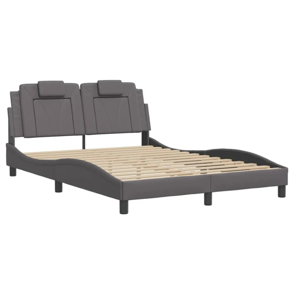Bedframe met hoofdbord kunstleer grijs 140x200 cm