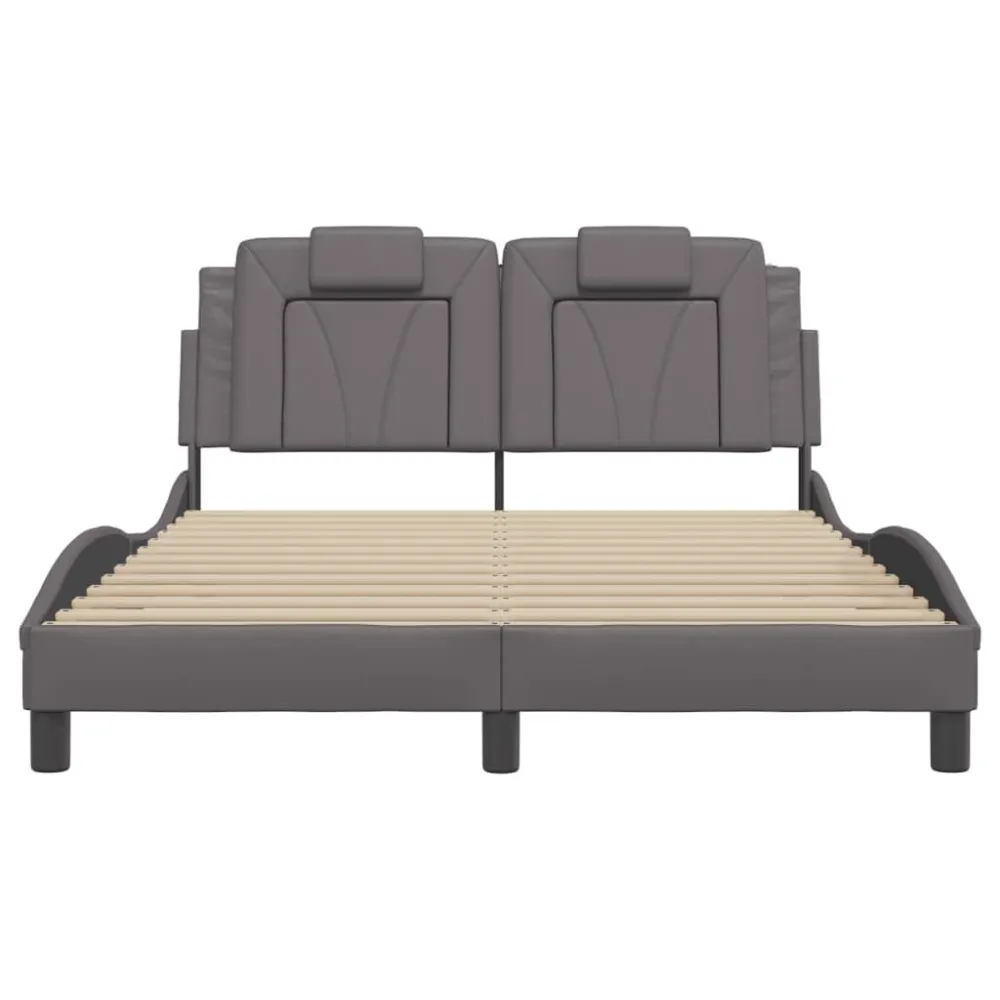 Bedframe met hoofdbord kunstleer grijs 140x200 cm