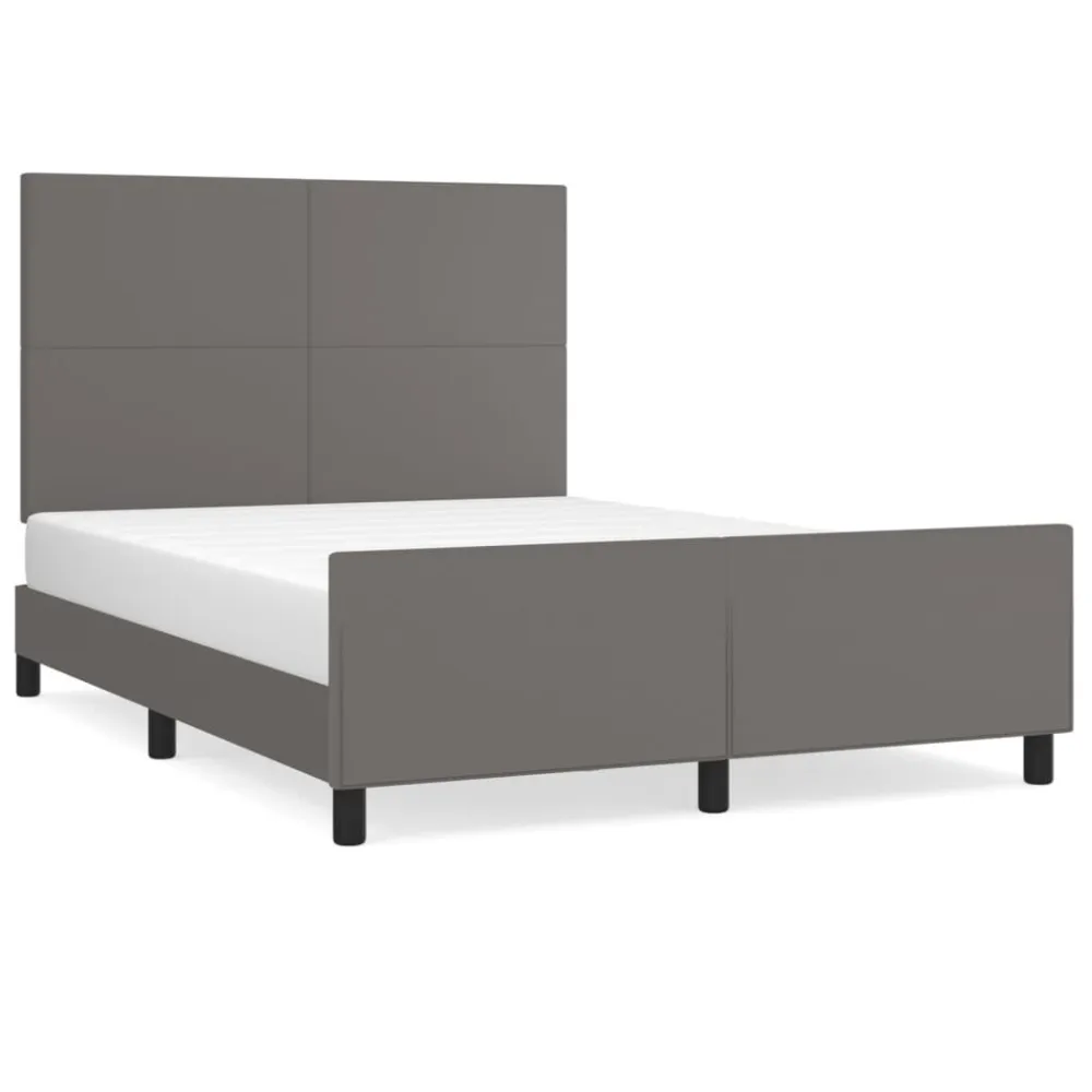 Bedframe met hoofdbord kunstleer grijs 140x200 cm