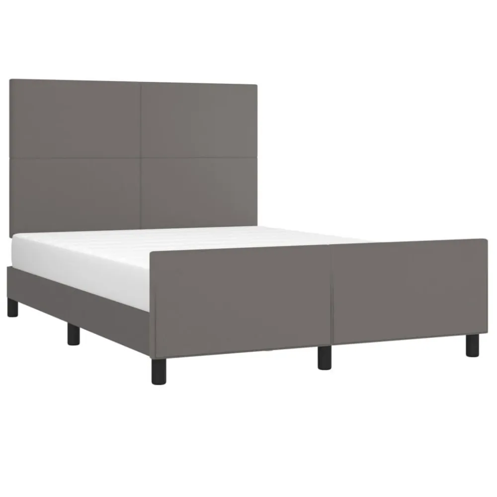 Bedframe met hoofdbord kunstleer grijs 140x200 cm