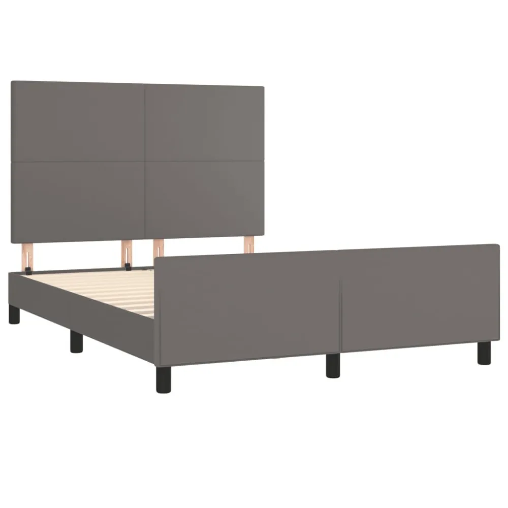 Bedframe met hoofdbord kunstleer grijs 140x200 cm