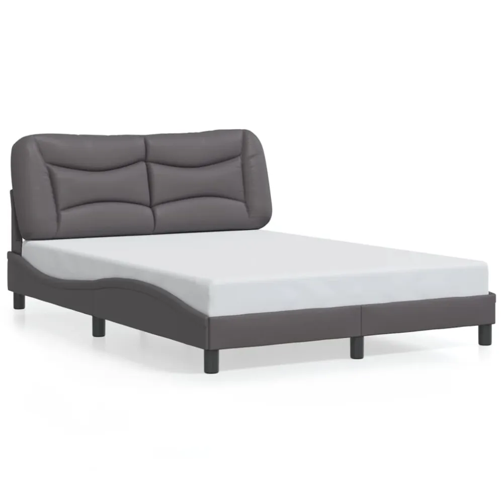 Bedframe met hoofdbord kunstleer grijs 140x200 cm