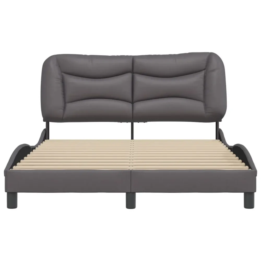Bedframe met hoofdbord kunstleer grijs 140x200 cm