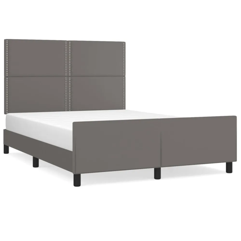 Bedframe met hoofdbord kunstleer grijs 140x200 cm