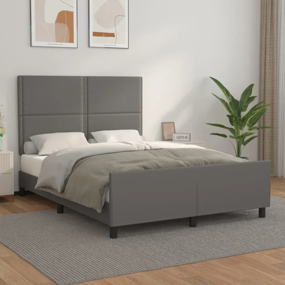 Bedframe met hoofdbord kunstleer grijs 140x200 cm