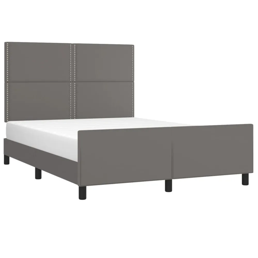 Bedframe met hoofdbord kunstleer grijs 140x200 cm