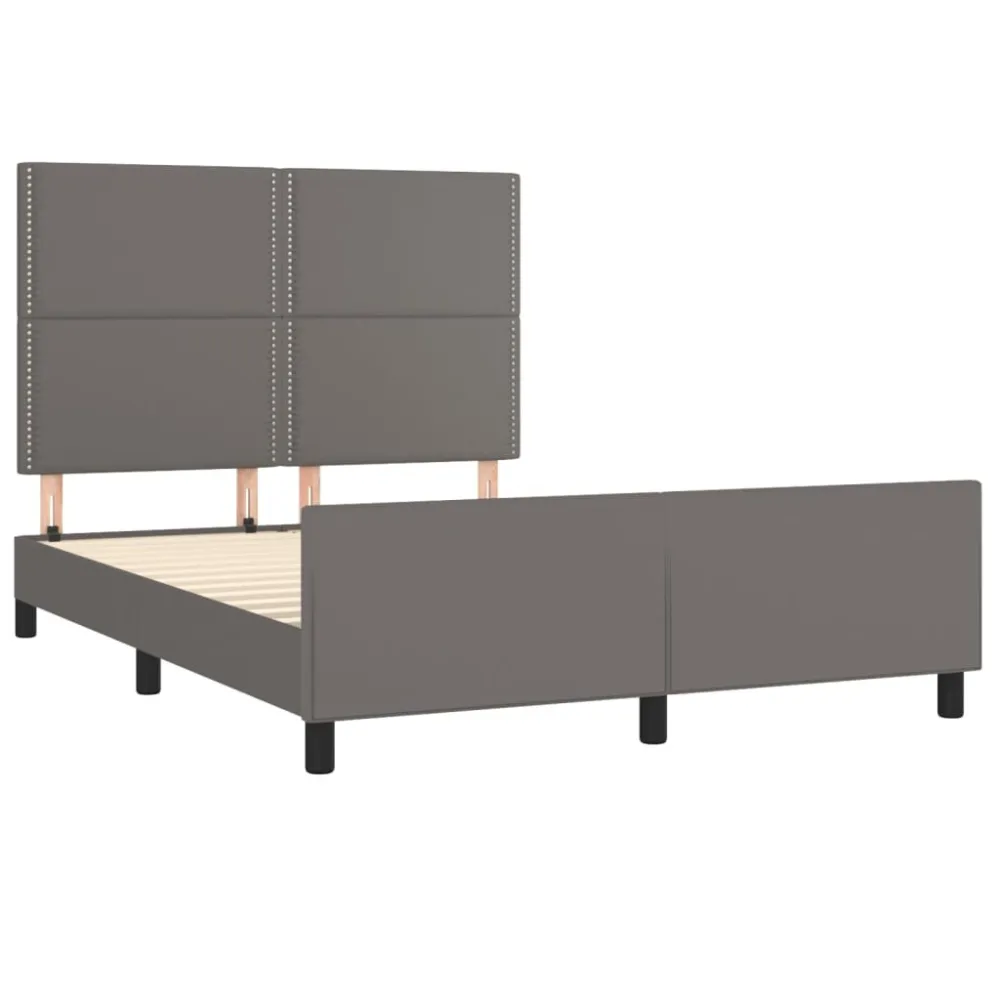 Bedframe met hoofdbord kunstleer grijs 140x200 cm
