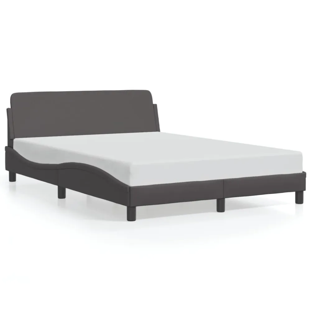 Bedframe met hoofdbord kunstleer grijs 140x200 cm