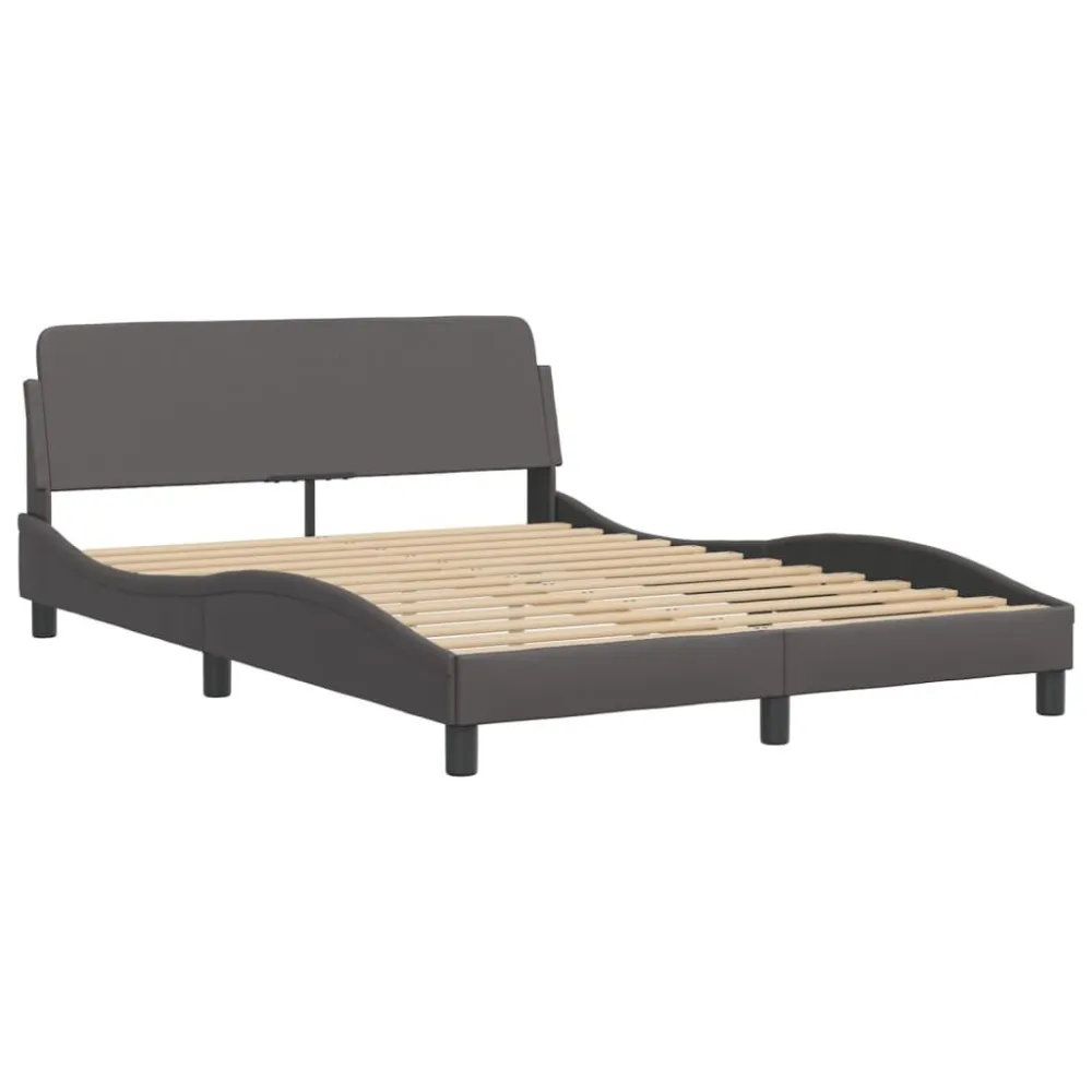Bedframe met hoofdbord kunstleer grijs 140x200 cm