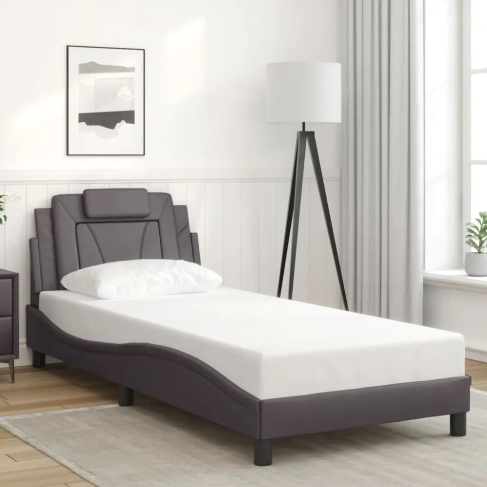 Bedframe met hoofdbord kunstleer grijs 90x190 cm