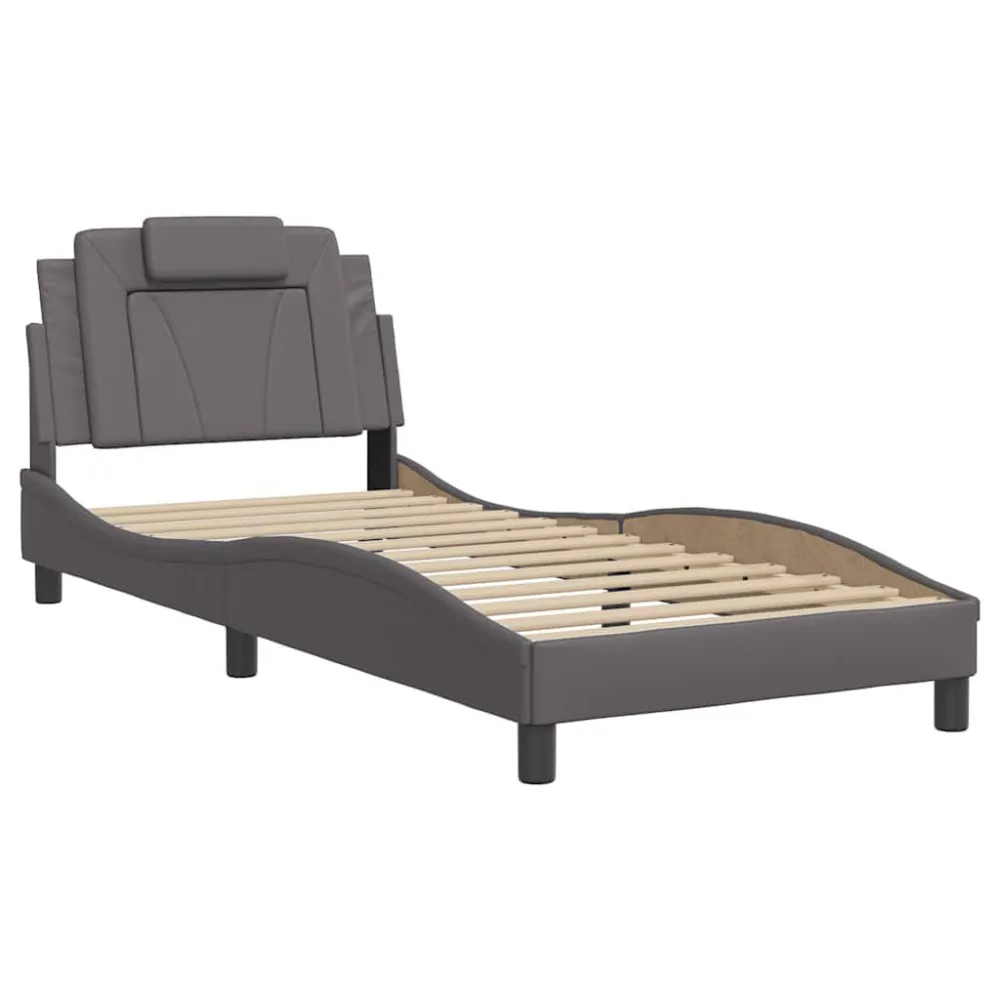 Bedframe met hoofdbord kunstleer grijs 90x190 cm