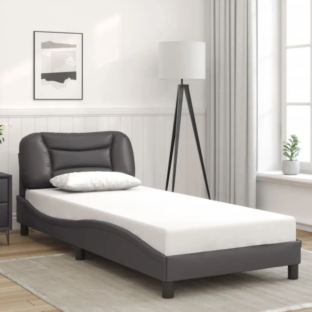 Bedframe met hoofdbord kunstleer grijs 90x190 cm