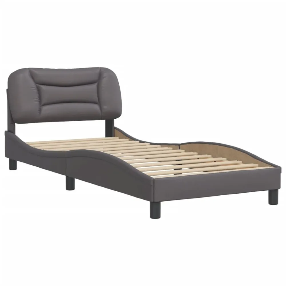 Bedframe met hoofdbord kunstleer grijs 90x190 cm